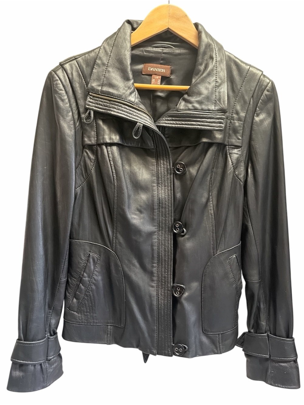 Danier Black Genuine Leather Zipper+Button Closure Motor Jacket size L